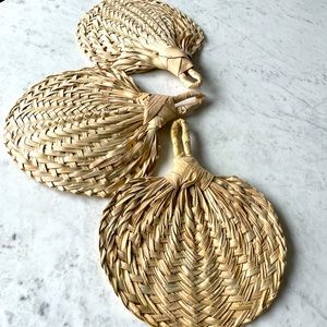 Bohemian Basket Fan Set Of Three  Grass Fan Wall Art